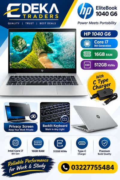 HP EliteBook 1040 G6 Core i7 8th Gen 16GB RAM 512GB NVMe SSD