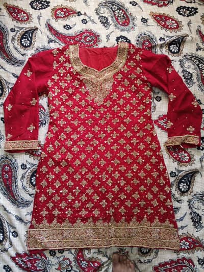 Red Bridal Barat Dress with Heavy Golden Embroidery