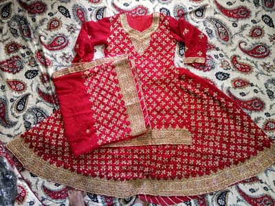 Red Bridal Barat Dress with Heavy Golden Embroidery