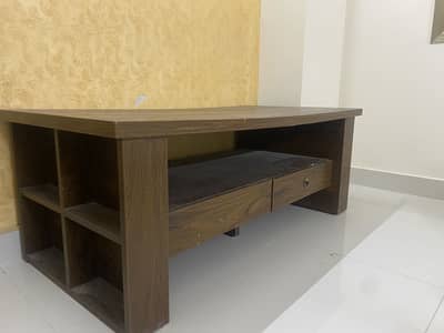 Multi-Purpose Wooden Table with Side Racks & Drawers