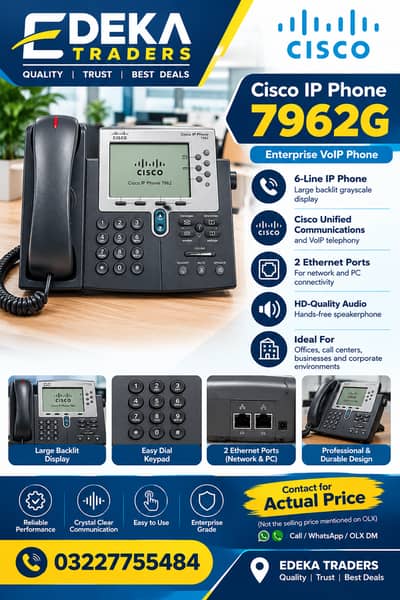 Cisco IP Phone 7962G VoIP Business Telephone – 6-Line Display