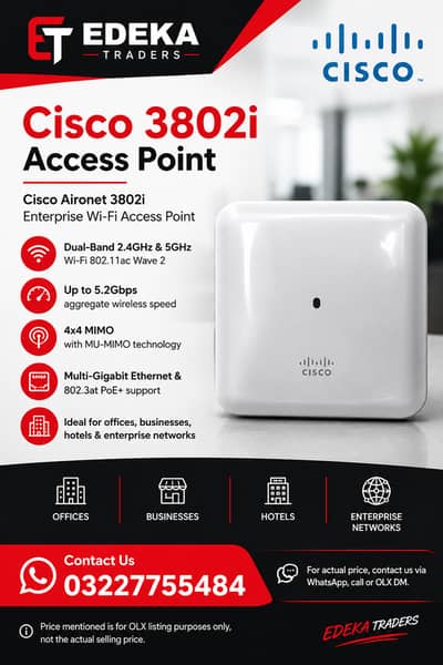 Cisco Aironet 3802i Enterprise Wi-Fi Access Point | Dual-Band 5.2Gbps