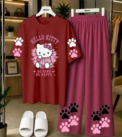 2 Pcs Women's Stitched Cotton Jersey Printed Night Suit