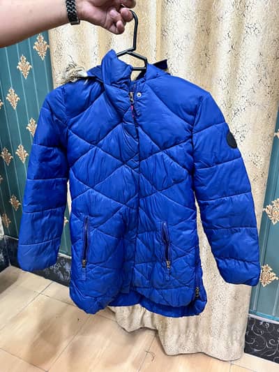 rlRoyal Blue Fur hudded winter Pufer coat