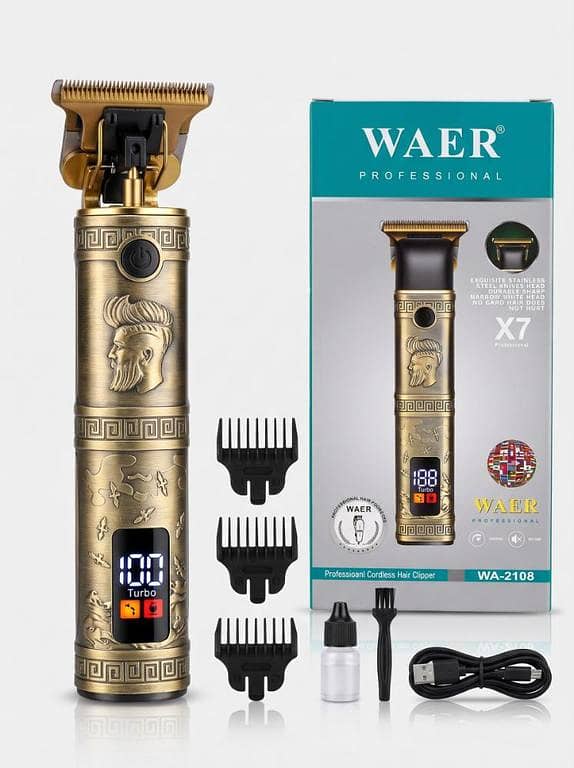 WAER WA-2108 Full Metal Body Professional Hair & Beard Trimmer – Digital Display