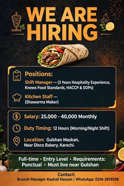 resturant staaff requred urgent manager and kitchen staaff
