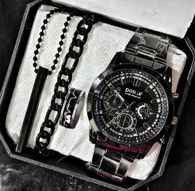 Watch Combo Set for Men Stainless Steel Watch and Bracelet Fashion and