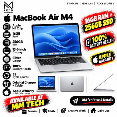 MacBook Air M4 16gb 256gb Brand New Condition,Silver