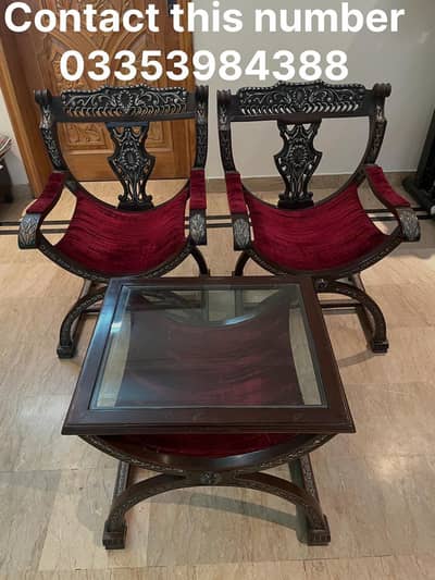 2 bedroom chairs with table.   baby swing .    2  tables