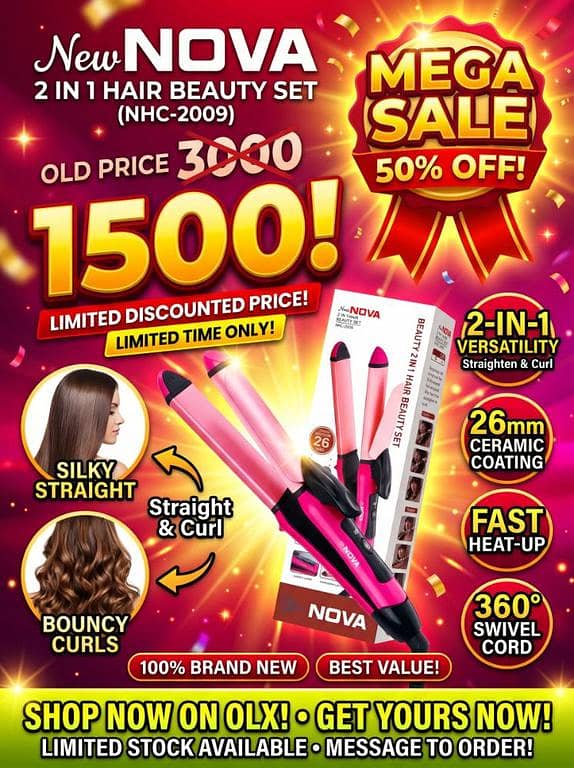 (Urgent/Sale focus): MEGA SALE! New Nova 2 in 1 Hair Straightener & Curler (Only 1500)
