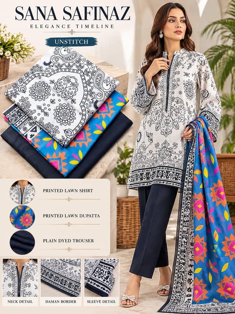 Sana Safinaz Digital Printed Lawn 3 Piece Suit 2026 Collection ...