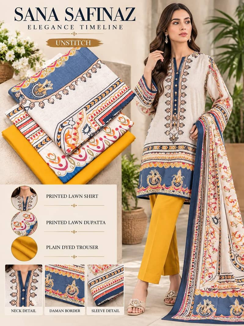 Sana Safinaz Digital Printed Lawn 3 Piece Suit 2026 Collection ...