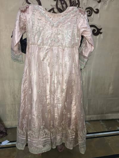 Tea Pink heavy embroidered Maxi open front with fancy dubata like New