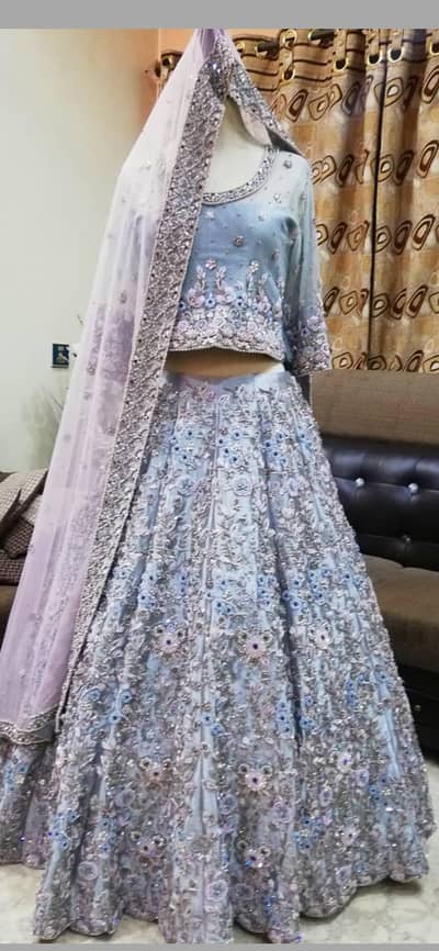 Ice blue , blush pink and silver  lehnga