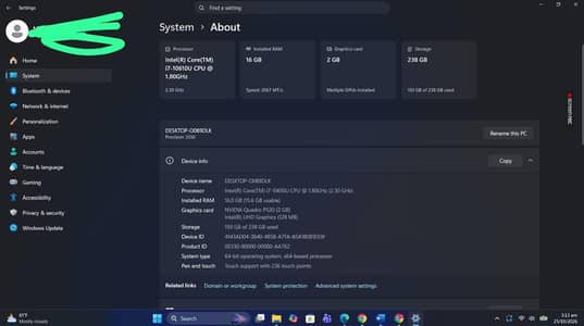 Dell I7 10th GEN - 16 GB RAM - Precision 3550 - 256GB SSD - 2GB NVIDIA
