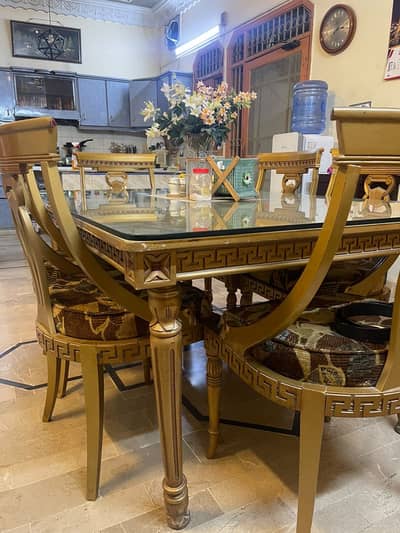 Luxury 8 Seater Wooden Dining Table with Glass Top – Good Condition