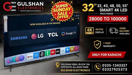 32, 43, 48, 55, 65, 75 ETC SAMSUNG, LG, GOOGLE TV, SMART LED TV