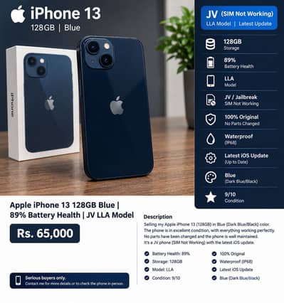 Apple iPhone 13 128GB Blue | 89% Battery Health | JV LLA Model