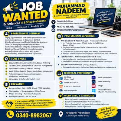 Experienced IT Professional & Document Controller Available for Job