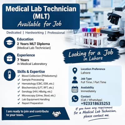 Need  MLT Job in Lahore
