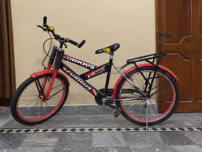 Furious Red & Black Bicycle with Front Shocks & Back Carrier