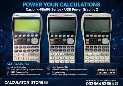 CASIO FX-9860GII SD 9750GII, 35+E GDC PROGRAMMABLE GRAPHIC CALCULATORS