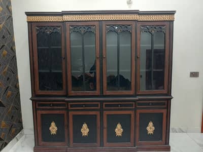 Sheesham Wood 4 Door Crockery Showcase Cabinet - Heavy Duty Condition*