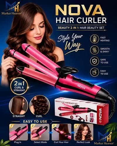 Nova 2-in-1 Professional Hair Curler Hair Straightener