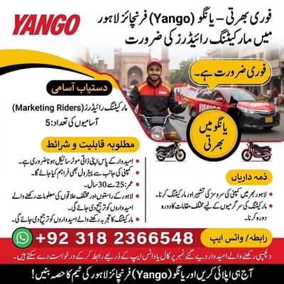 Marketing Riders Required for Yango Franchise jobs | Jobs in Lahore