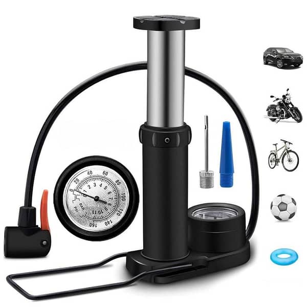 Gauge PUMP Original Portable Mini Foot Air Pump with Pressure Gauge for Car, Bike, Bicycle, Football, and Inflatables Cycle Pumps - High Pressure Tyre Inflator