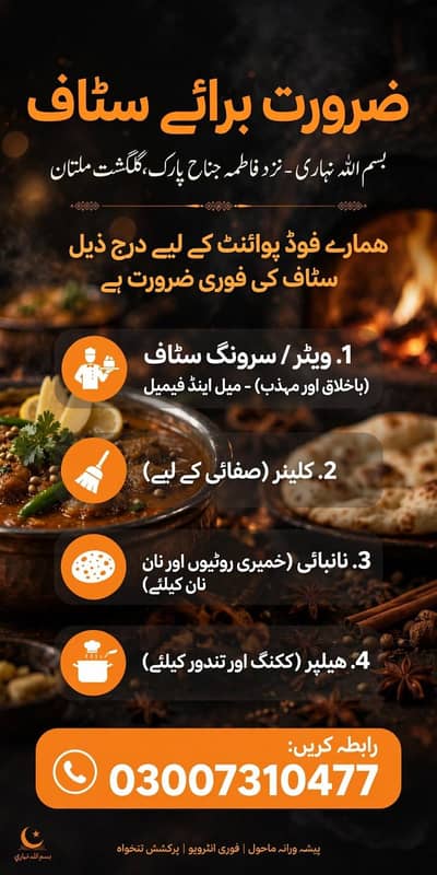 Need work for my restaurant in multan