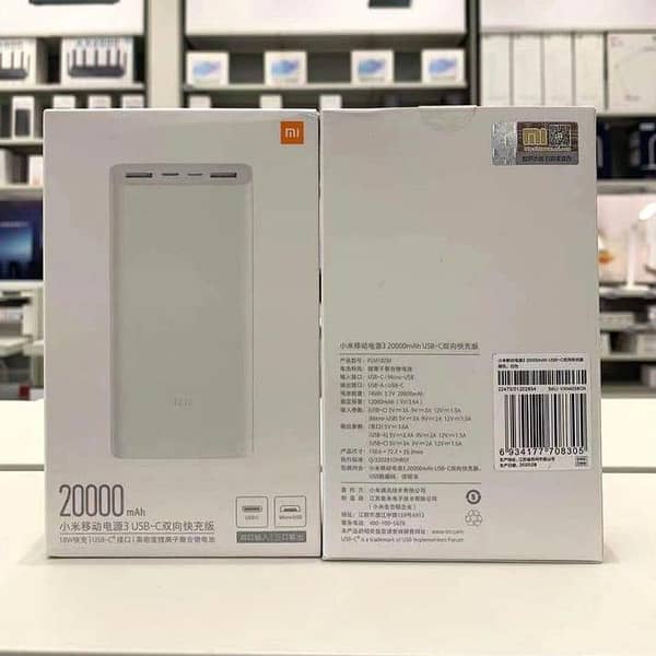 PACK OF 2 PCs Original Xiaomi Mi Power Bank 20000mAh 111Wh Fast Charging Portable Charger - 3 Ports USB-C QC 3.0 Pass-Through Powerbank for iPhone Android & Laptops