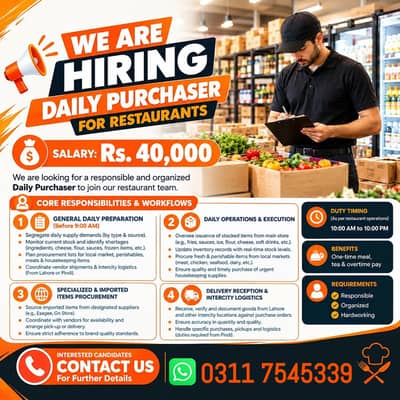 Daily Purchaser For Restaurant | Restaurant Jobs (Purchaser) Job