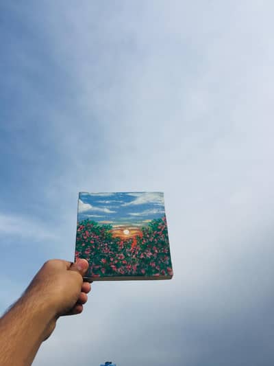 ​"Handmade Floral Sunset Painting"