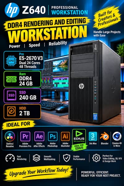 HP Z640 Rendering workstation 24 Cores 48 24gb ram 240gb ssd 2tb drive