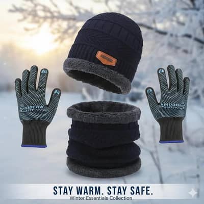 Winter Cap, Neck Warmer & Gloves 3-in-1 Set for Men