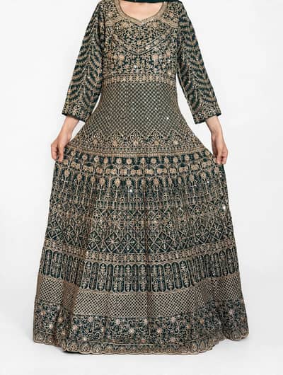 Bridal Heavy Embroided Maxi - Bottle Green - Worn Once