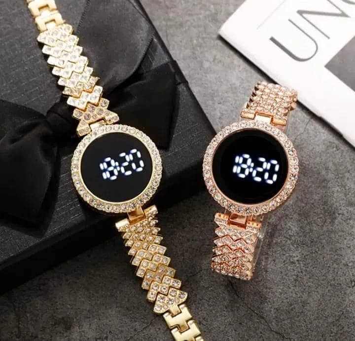 digital watch gold craystal chin strap for woman - Watches - 1120854116