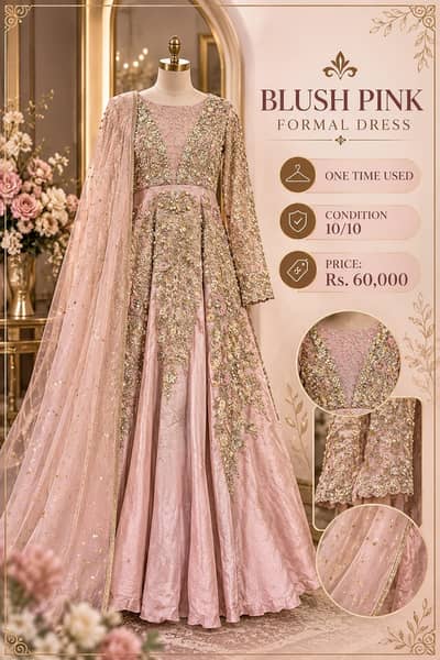 Blush Pink Heavily Embellished Formal Maxi / Engagement Dress