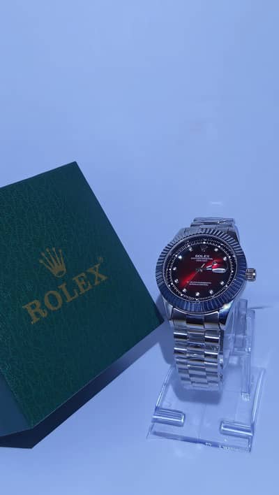 Men's Silver Stainless Steel Watch  Red Dial | Luxury Style
