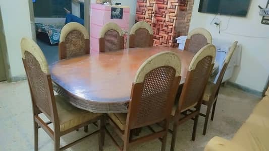 Pure Wood Dining table with 8 Chairs