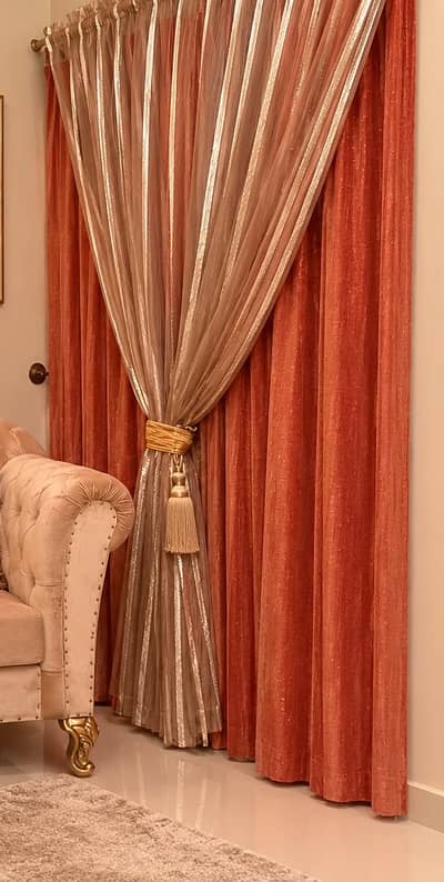 Luxury Red & Golden Sheer Curtains | Elegant Home Curtains for Sale