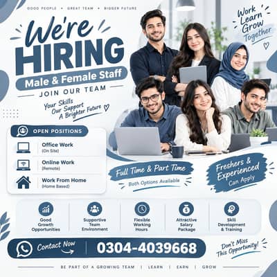 we are hiring males and females staff