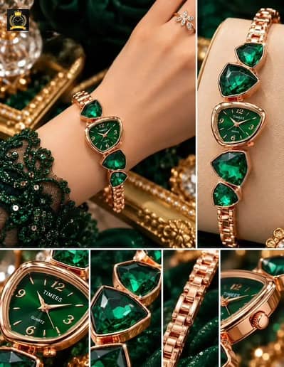 Pink & Green Heart Luxury Watch For Girls