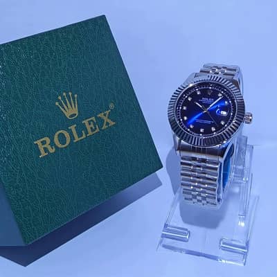 Men's Silver Watch with Blue Dial