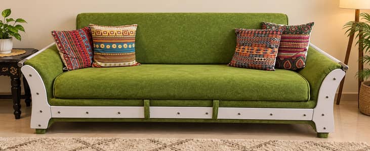 Olive Green Sofa Cum Bed with Storage – Excellent Condition