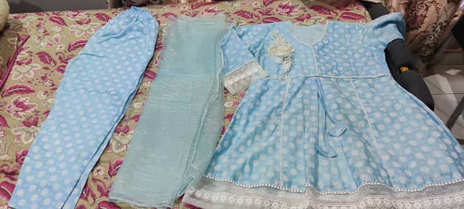 beautiful sky blue 3pice dress ready to wear