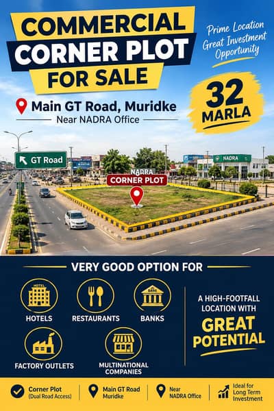 Main gr road corner commercial plot is available for sale in muridke