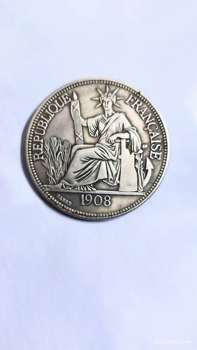 FRANCE 1908 SITTING LIBERTY DOLLAR, OLD & RARE COIN, ANTIQ FRENCH COIN