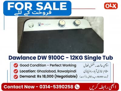 Dawlance DW 9100C 12KG Washing Machine For Sale - Good Condition